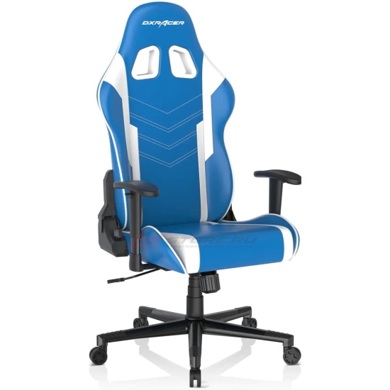 Кресло геймерское DXRacer Peak синее/белое (OH/P132/BW, экокожа, регулируемый угол наклона, Топ-Ган)