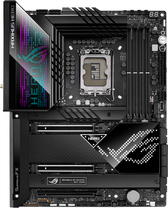   ASUS ROG MAXIMUS Z690 HERO Socket 1700, Intel Z690, 4xDDR5, 2xPCI-E 5.0, PCI-E 4.0, 2500 /, Wi-Fi, Bluetooth, 6xUSB 3.2 Gen2, USB 3.2 Gen2 Type-C, HDMI, 2xThunderbolt 4/USB-C, , ATX