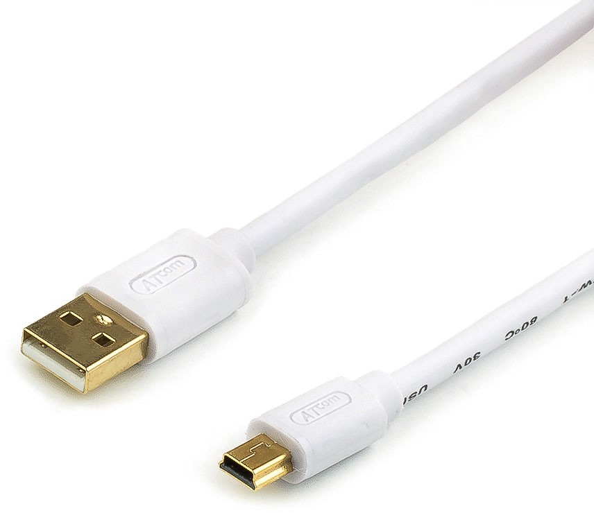 Кабель USB 2.0 A (M) - miniUSB B (M) ATCOM AT3791, 0.8 м, белый