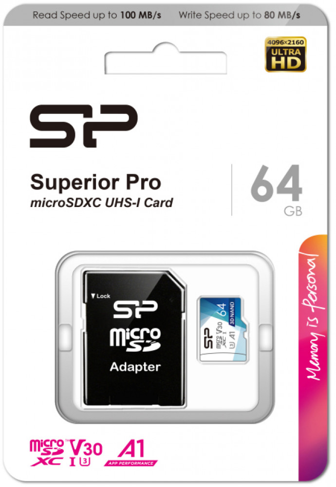   64Gb MicroSD Silicon Power Superior Pro + SD  (SP064GBSTXDU3V20AB)