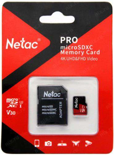 ����� ������ 64Gb MicroSD Netac P500 Extreme Pro + SD adapter (NT02P500PRO-064G-R), retail