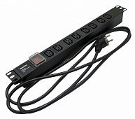 ���� ������� ��� 19" ������ Hyperline SHE19-8IEC-S-2.5EU, ��������������, 8 ������� IEC320 C13, ����������� � ����������, ������ ������� 2.5� (3�1.5��2) � ������ Schuko 16A, 250�, 482.6x44.4x44.4�� (�����), ������ ��������, ������