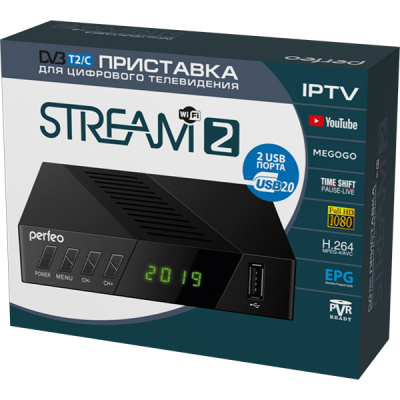 Perfeo DVB-T2/C  "STREAM-2"  .TV, Wi-Fi, IPTV, HDMI, 2 USB, DolbyDigital,  