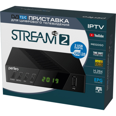 Perfeo DVB-T2/C ��������� "STREAM-2" ��� ����.TV, Wi-Fi, IPTV, HDMI, 2 USB, DolbyDigital, ����� ��