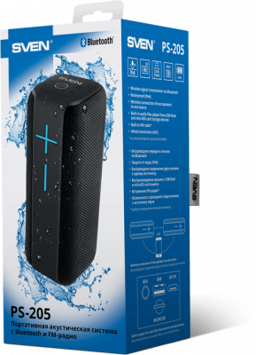 SVEN PS-205, ������, ������������ ������� (2.0, �������� 2x6 �� (RMS), Waterproof (IPx6), TWS, Bluetooth, FM, USB, microSD, ���������� �����������)