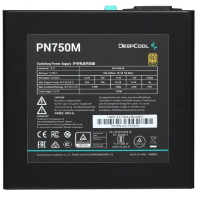 ���� ������� Deepcool PN750M (ATX 3.1, 750W, Full Cable Management, PWM 120mm fan, Active PFC, 80+ GOLD, Gen5 PCIe) RET