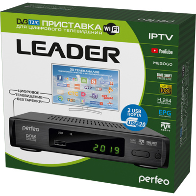 Perfeo DVB-T2/C ��������� "LEADER" ��� ����.TV, Wi-Fi, IPTV, HDMI, 2 USB, DolbyDigital, ����� ��