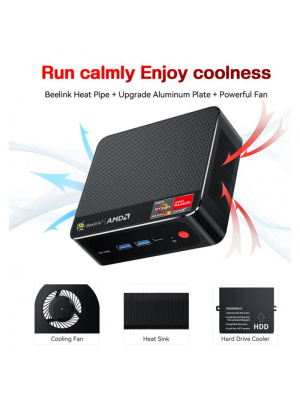 ����-�� Beelink SER5, AMD Ryzen 5 5500U/16 �� DDR4/480 �� SSD/AMD Radeon Graphics/��� ��, ������ (BL/SER5/5500U/16G/480G/2.5G*1/Black)