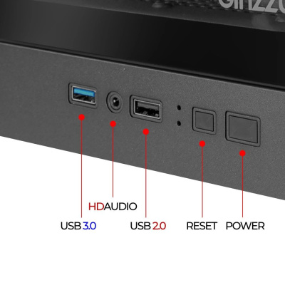 ������ Ginzzu CL402 Black, mATX, Mini-Tower, ��� ��, � �����, USB 2.0, USB 3.0