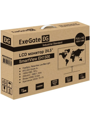 ������� ExeGate 24.5" EH1500 SmartView ������ {IPS 1920x1080 75Hz 5ms 250cd 1000:1 178/178 D-Sub HDMI} [EX297309RUS]