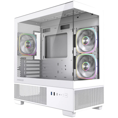 ������ Powercase Vision Micro S3W, Tempered Glass, Type-C, 3x 120mm ARGB PWM Fan, �����, mATX  (CVMMSW-A3)