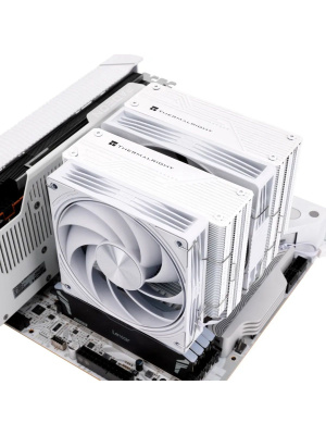 ����� ��� ���������� Thermalright Frost Tower 140 (4-pin PWM, 158mm, Al/Cu, 7x6mm, 1x120mm+1x140mm, 85.35/120CFM, 33.3/36.25dBA, 2400/1850RPM, S: 1851/1700/1200/115X/2011/2066, AM5/AM4, white)