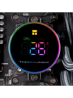 ������� ����������� ���������� Thermalright Frozen Magic 360 Digital V2 (360mm, LED temp., Black, ARGB/ Fans: 3x120mm, 68.9CFM, 28.2dBA, 2000RPM/ Pump height 54.4mm, Rad thickness 27mm/ S: 1700, 1200, 1851, 115X, AM5, AM4)