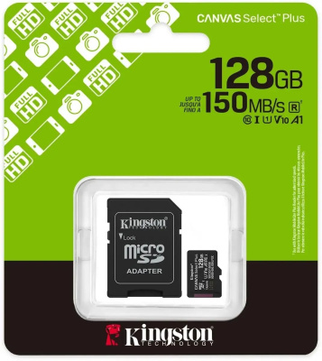 ���� ����� microSDXC 128GB Kingston SDCS3/128GB Canvas Select Plus + adapter