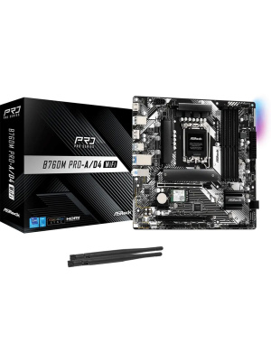 ����������� ����� ASROCK B760M PRO-A/D4 WIFI, LGA1700, B760, 4*DDR4,  4*SATA, 2*M.2, 3*USB 3.2, 2*USB 2.0, Type-C, 2*PCIx16, 1*PCIx1, 1*M.2 (Key E), HDMI+DP, mATX