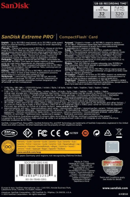  Sandisk Extreme Pro CompactFlash 128Gb (160/150 Mb/s)