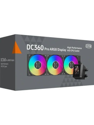 ������� ���������� PCCooler DC360 Pro ARGB Display BK (310W, 360mm, LED, Black, ARGB/ Fans: 3x120mm, 90.56CFM, 39.8dBA, 2500RPM/ Pump height 65mm, 15dBA, 2600RPM, Rad thickness 27mm/ S: 1851, 1700, 1200, 115X, AM5, AM4)