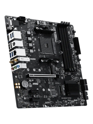 ����������� ����� MSI PRO B550M-P WIFI6E B550, AM4, 4*DDR4, 1*PCIEx16, 2*PCIEx1, 2*M.2, 1*TypeC, 6*USB3.2Gen1, 6*USB2.0, 4*SATA3.0, 1G, VGA, DP, HDMI, ATX, RTL