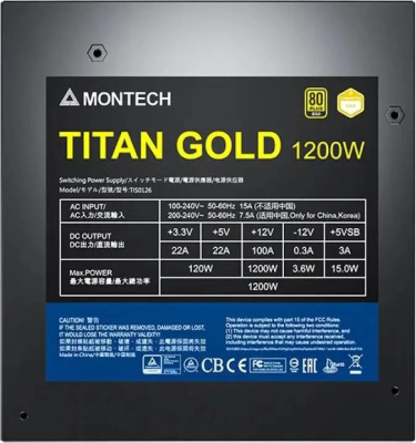 ���� ������� Montech ATX 1200W Titan Gold Gen.5 80+ gold (20+4pin) APFC 135mm fan 12xSATA Cab Manag RTL