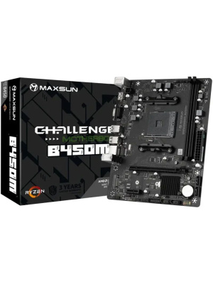 ����������� ����� Maxsun MS-Challenger B450M AM4, B450, 2xDDR4, 1*PCIEx16, 1*PCIEx1, 1*M.2, 4*USB3.2Gen1, 4*USB2.0, 4*SATA3.0, 1G, VGA, HDMI, M-ATX, RTL