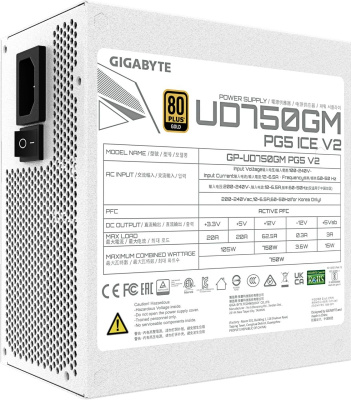 ���� ������� GigaByte 750W GP-UD750GM PG5 ICE, , 80 PLUS GOLD, 120��, �����, retail