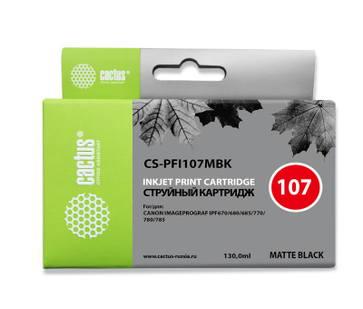 �������� �������� Cactus CS-PFI107MBK ������ ������� (130��) ��� Canon IP iPF670/iPF680/iPF685/iPF770/iPF780/iPF785
