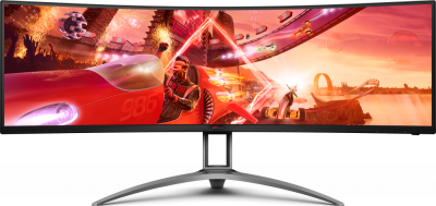 ������� AOC 48.8", VA, UltraWide, 5120�1440, ���������, 4 ��, 165 ��, AMD FreeSync Premium Pro, nVidia G-Sync Compatible, 400 ��/�2, 178�/178�, 3xHDMI, DisplayPort, USB Type-C, ��������, ������
