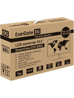 ������� ExeGate 24.5" EH1500A SmartView ������ {IPS 1920x1080 75Hz 5ms 250cd 1000:1 178/178 D-Sub HDMI DisplayPort} [EX297308RUS]