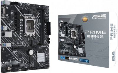 ����������� ����� ASUS PRIME H610M-E D4-CSM Socket 1700, Intel H610, 2xDDR4, PCI-E 4.0, 2xUSB 3.2 Gen1, VGA, HDMI, DisplayPort, mATX