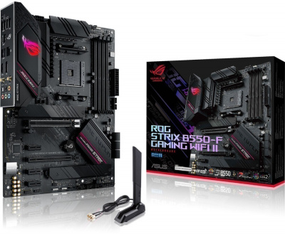 ����������� ����� ASUS ROG STRIX B550-F GAMING WI-FI II Socket AM4, AMD B550, 4xDDR4, PCI-E 4.0, 2500 ����/�, Wi-Fi, Bluetooth, 4xUSB 3.2 Gen1, USB 3.2 Gen2, USB 3.2 Gen2 Type-C, HDMI, DisplayPort, ���������, ATX