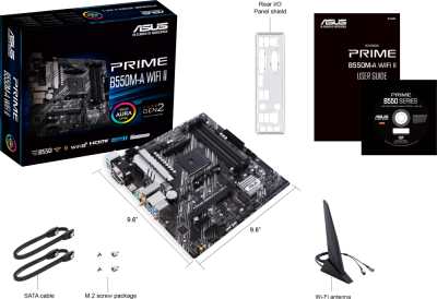 ����������� ����� ASUS PRIME B550M-A WIFI II Socket AM4, AMD B550, 4xDDR4, PCI-E 4.0, Wi-Fi, Bluetooth, 4xUSB 3.2 Gen1, 2xUSB 3.2 Gen2, VGA, DVI, HDMI, mATX