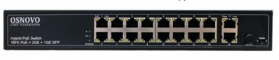 PoE ���������� FE Osnovo SW-61621(300W) 16 �10/100 Base-T � PoE, 2 x GE Uplink (RJ45), 1 x GE SFP Uplink, �������� PoE �� ���� �� 30W, �������� PoE �� 292W