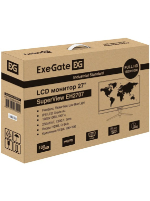 ������� ExeGate 27"�EH2707 SuperView {IPS 1920x1080 100hz 5ms 16:9 250cd 1300:1 178/178 D-Sub HDMI VESA} [EX298355RUS]