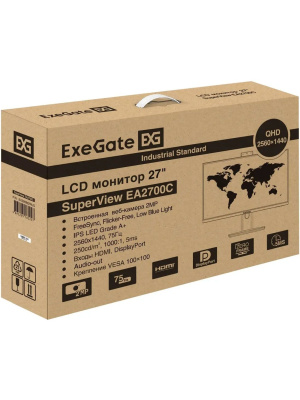 ������� ExeGate 27" EA2700C SuperView {IPS 2560x1440 75Hz 5ms 16:9 250cd 1000:1 178/178 HDMI DisplayPort USB webcam AudioOut} [EX298882RUS]