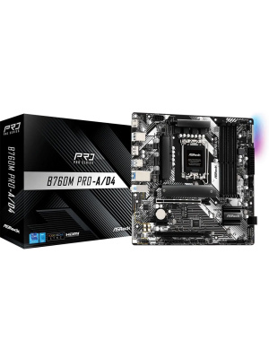 ����������� ����� ASROCK B760M PRO-A/D4, LGA1700, B760, 4*DDR4,  4*SATA, 2*M.2, 3*USB 3.2, 2*USB 2.0, Type-C, 2*PCIx16, 1*PCIx1, 1*M.2 (Key E), HDMI+DP, mATX
