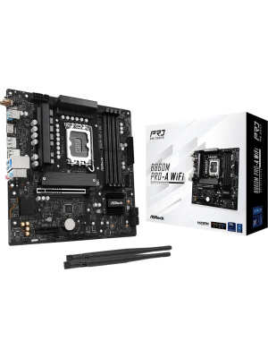 ����������� ����� ASROCK B860M PRO-A WIFI, LGA1851, B860, 4*DDR5, 4*SATA, 4*M.2, 6*USB 3.2, 2*USB 2.0, Type-C, 2*PCIx16, 1*M.2 (Key E), HDMI+DP, mATX