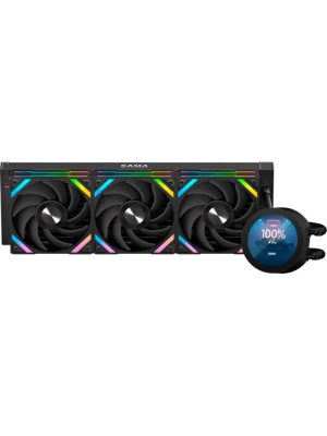 ������� ���������� ��� ���������� SAMA Q70 Black (360mm, LED temp., Black, ARGB/ Fans: 3x120mm, 86CFM, 30dBA, 2600RPM/ Pump height 64mm, 30dBA, 2800RPM, Rad thickness 27mm/ S: 1851, 1700, 1200, 20XX, 115X, AM5, AM4)