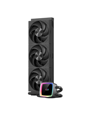 ������� ���������� PCCooler DE360 MAX BK (300W, 360mm, Black, ARGB Pump, Fans: 3x120mm, 66CFM, 34.3dBA, 2200RPM/ Pump height 54mm, 15dBA, 2600RPM, Rad thickness 27mm/ S: 1851, 1700, 1200, 115X, AM5, AM4, AM3)