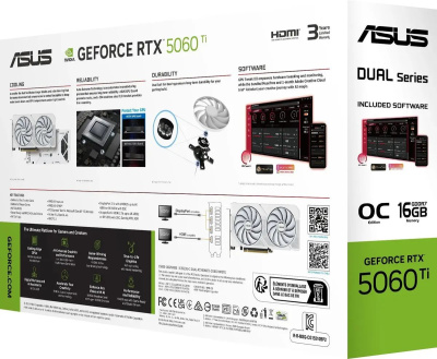 ���������� Asus NVIDIA GeForce RTX 5060 TI Dual White OC 16Gb, GDDR7, DUAL-RTX5060TI-O16G-WHITE Ret