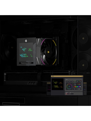 ����� ��� ���������� Thermalright Phantom Spirit 120 Digital EVO (4-pin PWM, LED temp., 160mm, Ni/CU, 7x6mm, ARGB, 2x120mm, 69CFM, 27dBA, 2150RPM, S: 1851, 1700, 1200, 115X, AM5, AM4, black)