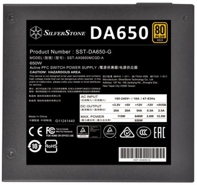 ���� ������� 650W Silverstone SST-DA650-G �������� 650 ��, ATX12V 2.4, �������� PFC, ���������� 120x120 ��, c��������� 80 PLUS Gold, �������������� ������