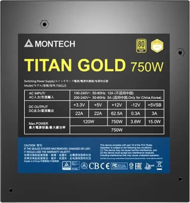 ���� ������� Montech ATX 750W Titan Gold Gen.5 80+ gold (20+4pin) APFC 135mm fan 12xSATA Cab Manag RTL