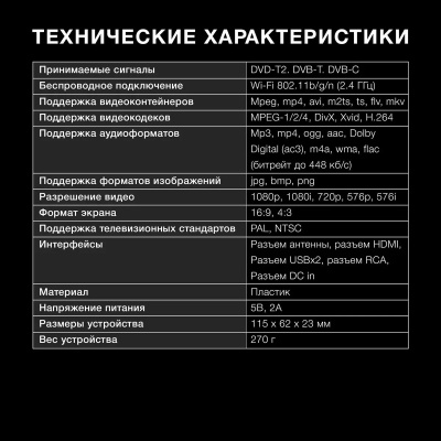 ������� DVB-T2 Hyundai H-DVB520, ������ + Wi-Fi �������