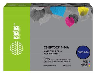 ������� Cactus CS-EPT00S14-44A �������/���������/������/������ ����� 4x70 �� ��� Epson L1110 Ecotank/L3100/L3101/L3110/L3150/L3151