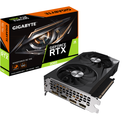 ���������� Gigabyte RTX3060  WindForce OC 12GB GDDR6 192-bit HDMIx2 DPx2 GV-N3060WF2OC-12GD 2.0