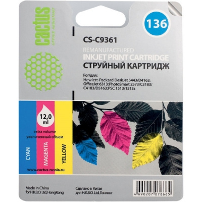 �������� �������� Cactus CS-C9361 �136 ������������ ��� HP DJ 5443/D4163/DJ 6313/PS 2573/C3183/C4183/D5163/1513/1513s (9��)