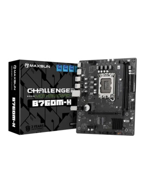 ����������� ����� MAXSUN MS-Challenger B760M-H, LGA1700, B760, 2*DDR4, 2*SATA3, 2*M.2,  USB 3.2, USB 2.0, 1*PCIEx16, 1*PCIEx1, DP+HDMI,  mATX