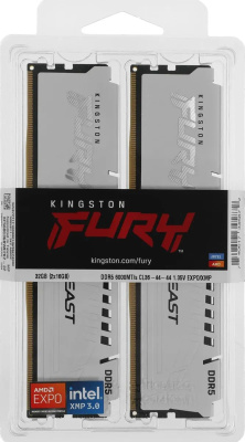 ������ DDR5 2x16GB 6000MHz Kingston KF560C36BWE2K2-32 Fury Beast White Expo RTL Gaming PC5-48000 CL36 DIMM 288-pin 1.35� kit single rank � ���������� Ret