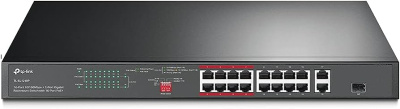 TP-Link TL-SL1218P 18-портовый коммутатор с 16 PoE+ портами 10/100 Мбит/с и 2 гигабитными портами SMB
