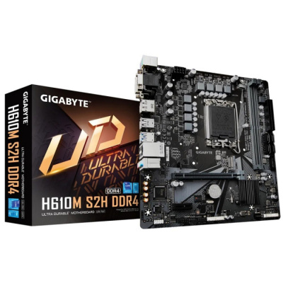 ����������� ����� GIGABYTE H610M S2H V3 DDR4, Socket 1700, Intel�H610, 2xDDR4-3200, D-SUB+DVI-D+HDMI+DP, 1xPCI-Ex16, 1xPCI-Ex1, 4xSATA3, 1xM.2, 8Ch Audio, GLan, (4+4)xUSB2.0